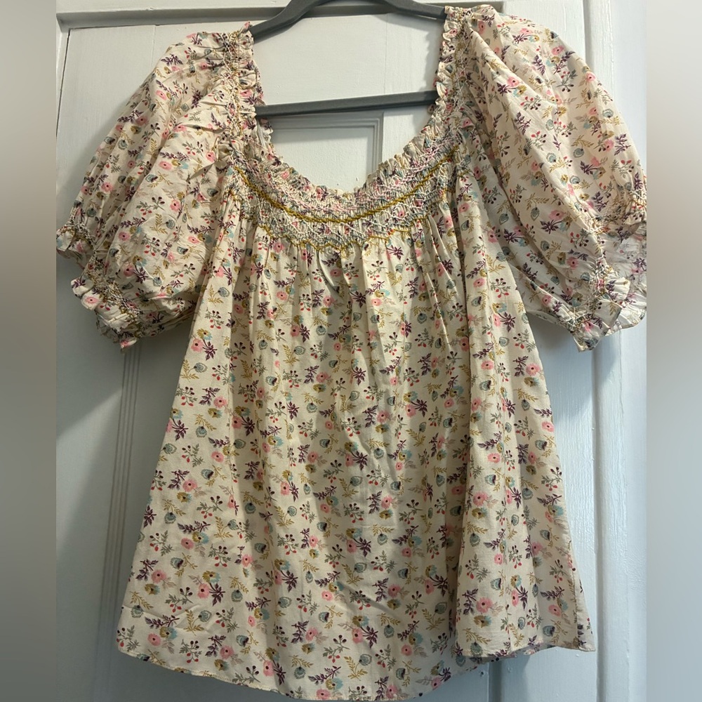 DOEN Portia Embroidered Puff Sleeve Top in Feathered Floral - Size Large - Picture 4 of 7